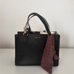Anne Klein Black Satchel with Burgundy Scarf